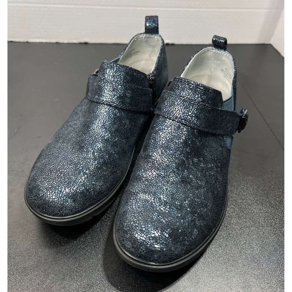 Alegria Align Arya Metallic Blue Crackle Leather Slip On Shoes Womens 9M